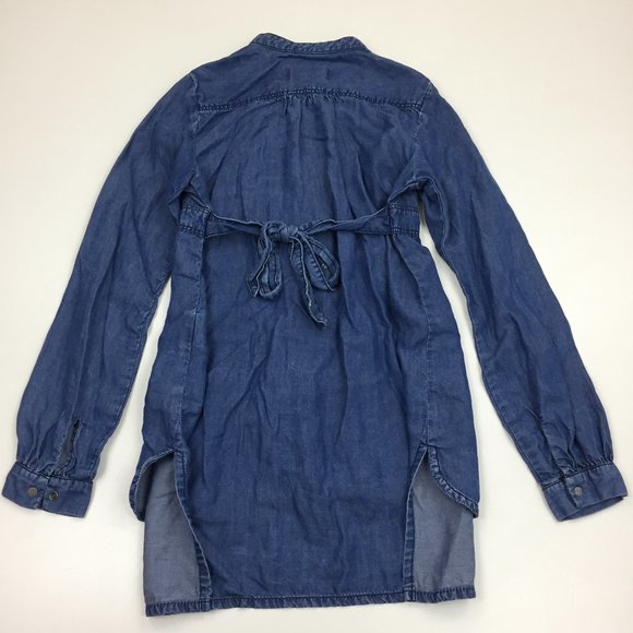 DIESEL Blue Medium Wash Chambray Logo Snap Button Belted Pleats Hi Low Hem Dress - Picture 9 of 11